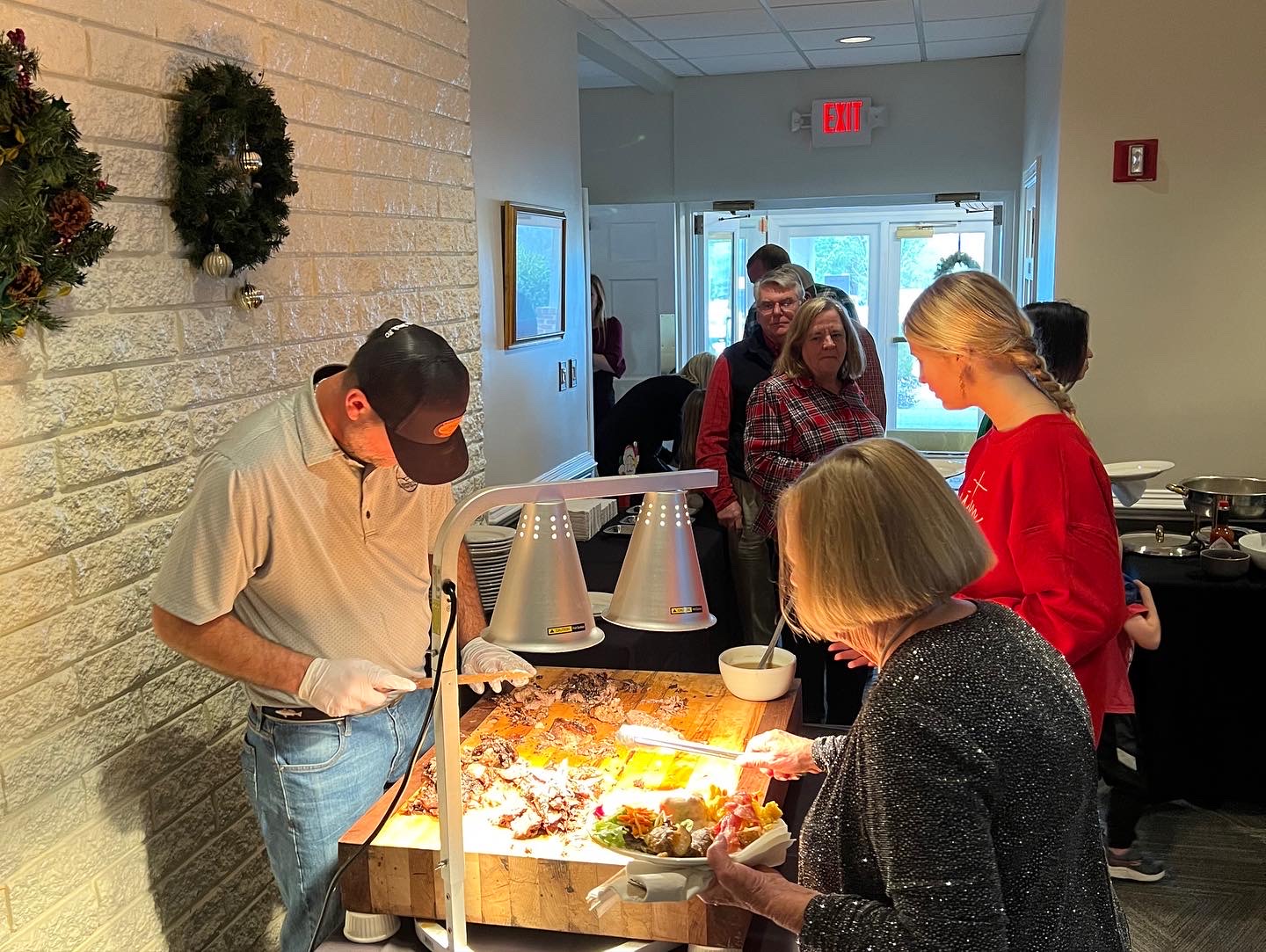 Social event of people getting food