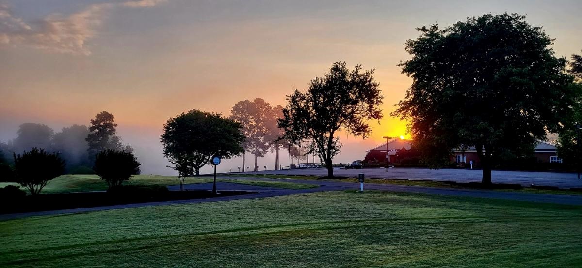 View of course during a sunrise